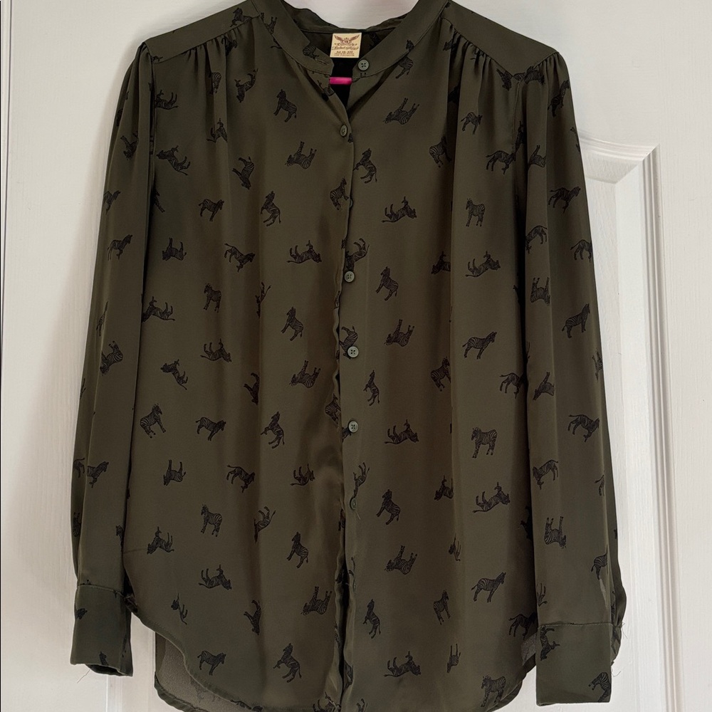 Faded Glory Forest Green Blouse with Black Zebra Design